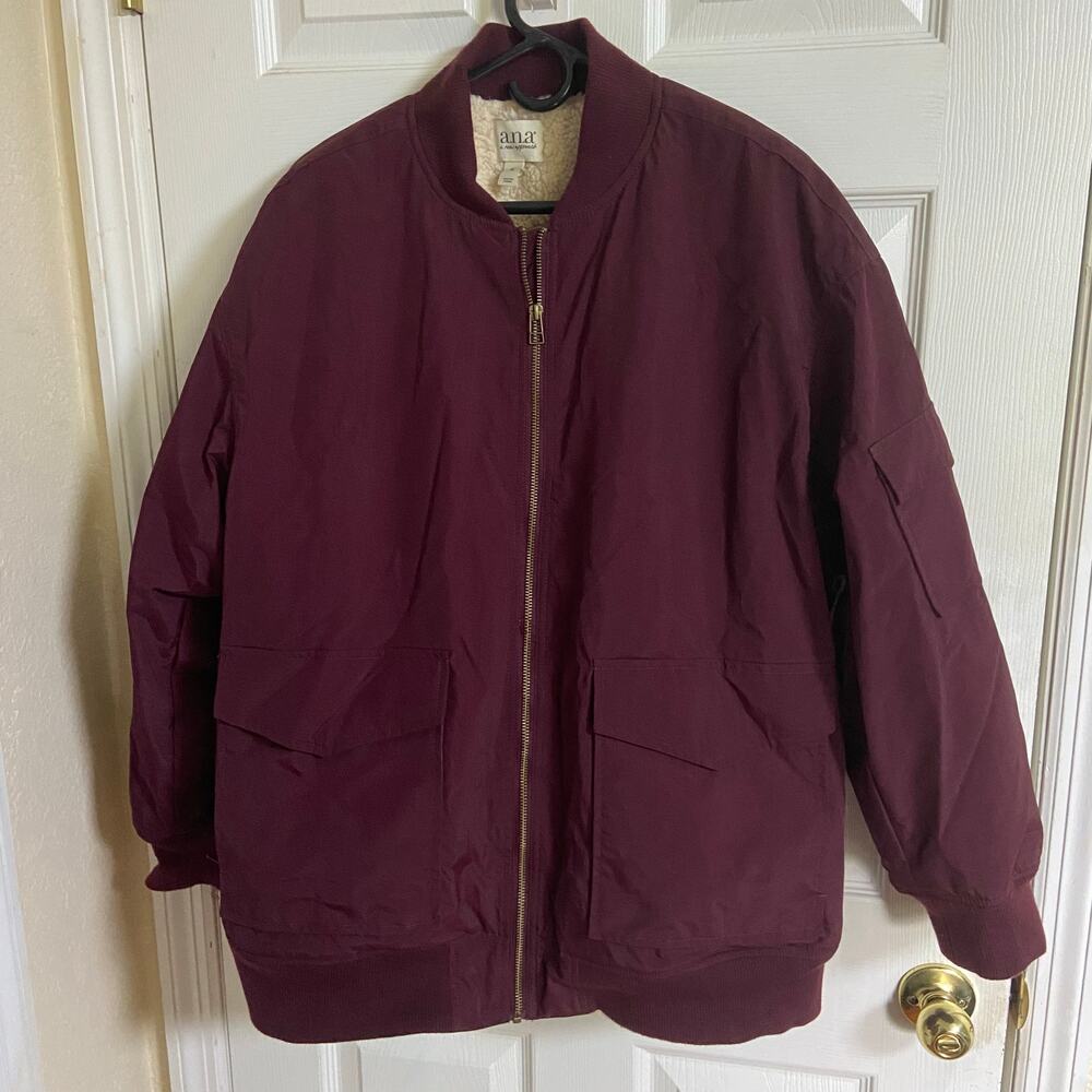 a.n.a Midweight Sherpa Lined Bomber Jacket in Port Wine, Sz S -- NWT - Picture 2 of 11
